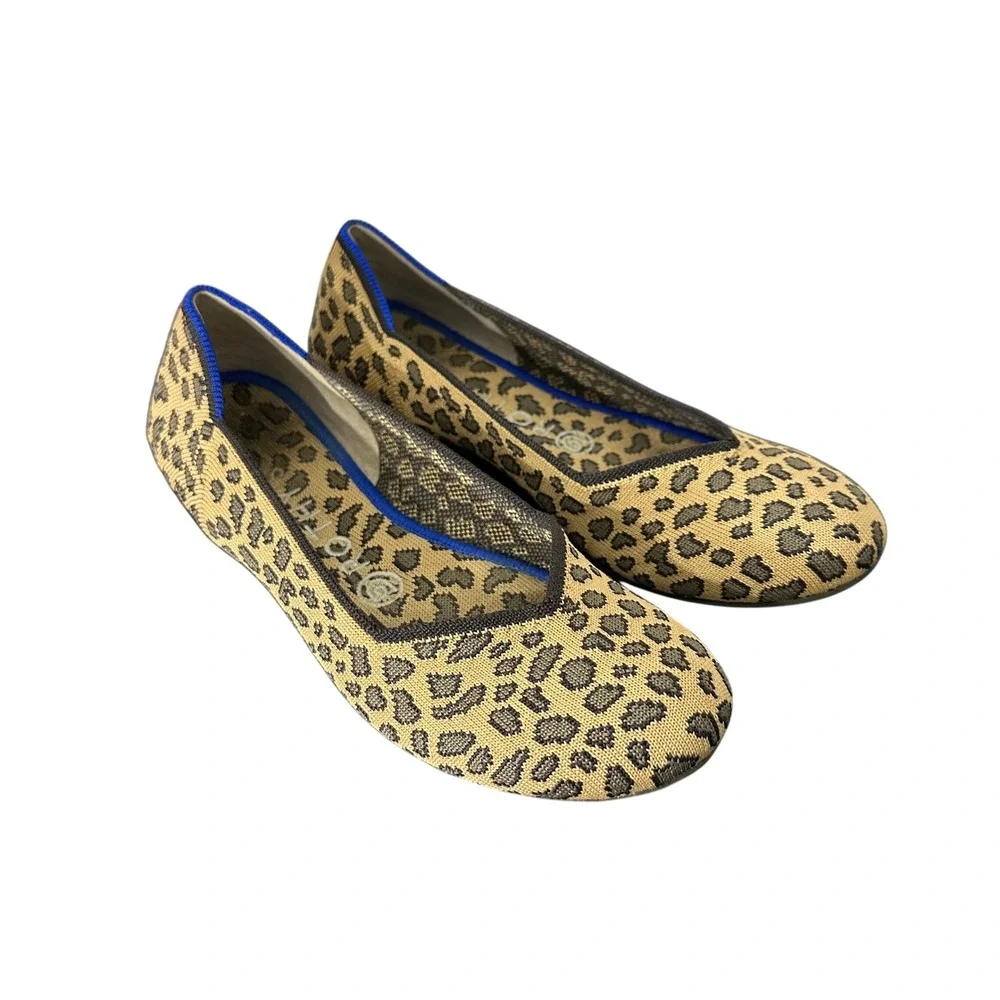 Rothy's The Flat Spotted Leopard Round Toe Ballet Flats Women's 7.5 Animal Print